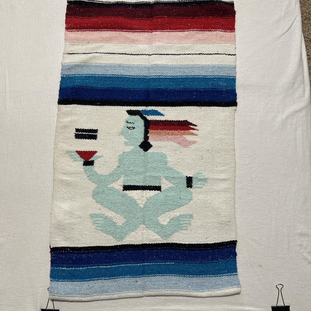 Vintage woven Mexico wall hanging tapestry Native American